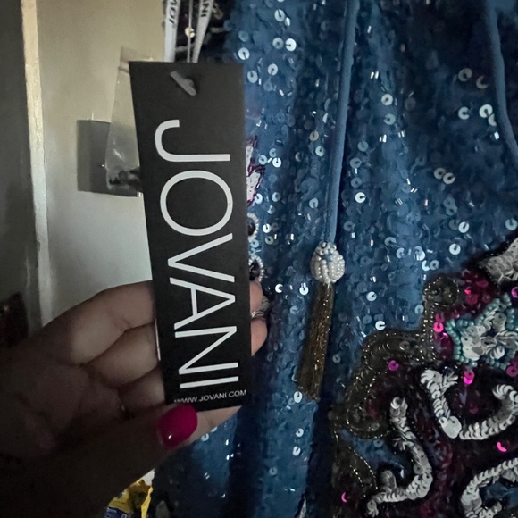 Jovani 09340 Blue Multi V Neck Embellished Cocktail Dress- Brand New with Tags - Picture 5 of 11